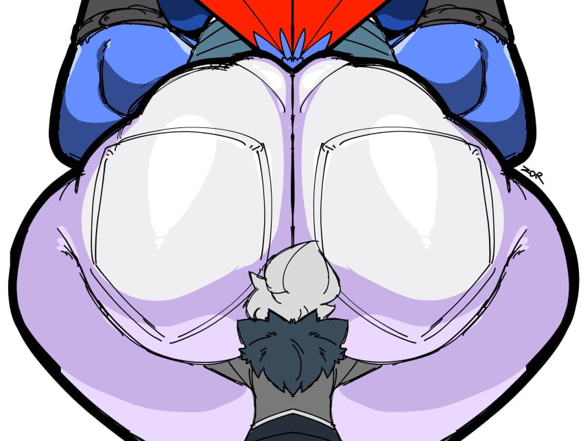 1boy 1girls 2025 anthro ass ass_focus ass_on_face avian avian_humanoid back_view big_ass blue_feathers bottom_heavy curvy curvy_figure dat_ass duo duo_focus fat_ass female fully_clothed gigantic_ass huge_ass human_on_anthro large_ass male motorboating nova_(zoruadrawsstuff) oc original original_character rear_view thick_thighs tight_pants white_background wide_hips zor_(zoruadrawsstuff) zoruadrawsstuff