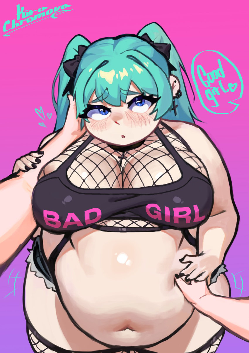 1girls bbw belly big_belly big_breasts boob_window chubby fat female fishnets goth goth_girl hatsune_miku overweight overweight_female thick_thighs weight_gain