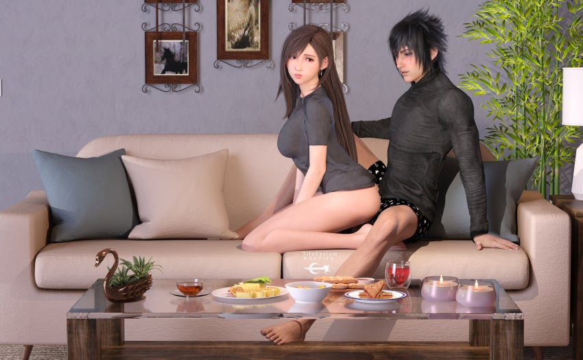 1girls 3d 3d_(artwork) 3d_model 3d_render artist_logo artist_name ass_against_crotch big_breasts black_hair blue_eyes blush blush boxers breakfast candles couch female final_fantasy final_fantasy_vii final_fantasy_vii_rebirth final_fantasy_vii_remake final_fantasy_xv fit_female highres living_room long_hair needy noctifa noctis_lucis_caelum older_female on_couch patreon patreon_username pillow pinup posing red_eyes rubbing_ass_on_penis shirt short_hair table teasing temptation tifa_lockhart tifacaelum wanting_sex younger_male