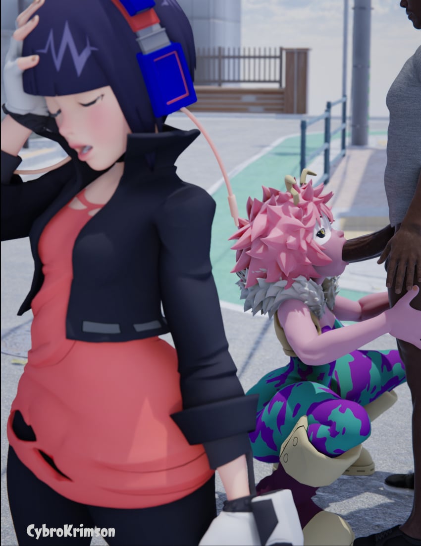 3d blowjob boku_no_hero_academia cybrokrimson facepalm jirou_kyouka mina_ashido my_hero_academia slutty_pose squatting