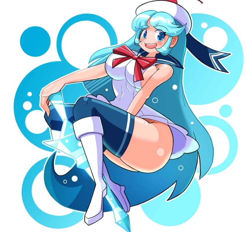 big_breasts blue_eyes blue_hair cookie_run cookie_run_kingdom cream_soda_cookie sled_bell solo_female