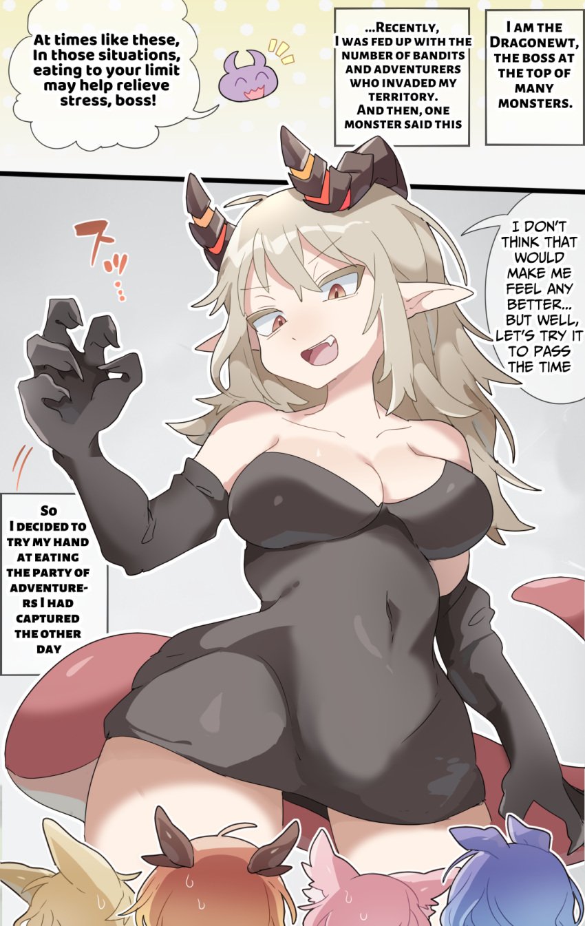 belly belly_bulge belly_expansion belly_inflation demon_girl dragon_girl dragon_horns english_text ima_att kemonomimi orignal_character vore vore_belly vore_bulge vore_comic