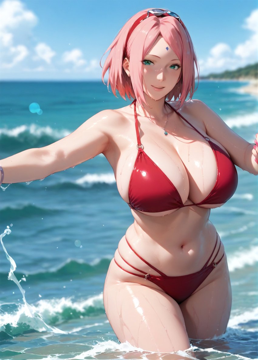 1girls 2d ai_generated ass beach big_ass big_breasts bikini bikini_bottom bikini_top boruto:_naruto_next_generations breasts curvaceous curvaceous_female curvaceous_figure curvy curvy_figure happy high_quality hourglass_figure huge_breasts inviting_to_sex large_breasts light-skin light-skinned_female lips mature mature_female mature_woman medium_hair midriff milf milf-master mommy naruto naruto_(series) naruto_shippuden outdoors outside pale-skin pale-skinned_female pink_hair posing sagging_breasts sakura_haruno seductive seductive_look sexy_pose short_hair stable_diffusion tagmeo thick_ass thick_butt thick_thighs thighs water wide_hips