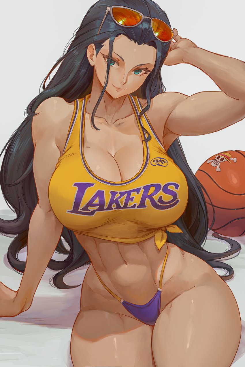 1girls abs armpit basketball breasts cleavage clothing female female_focus female_only hi_res large_breasts lesottart long_hair looking_at_viewer nico_robin nude_female nudes one_piece solo thick_thighs thighs thong wide_hips