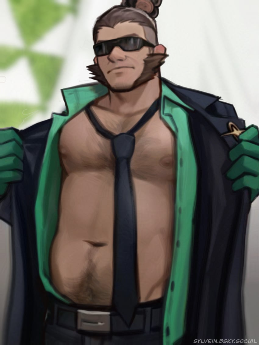 bara facial_hair male male_only muscles muscular necktie nintendo open_clothes open_shirt pokemon pokemon_legends:_z-a sideburns solo solo_male sunglasses sylvein_art vinnie_(pokemon)