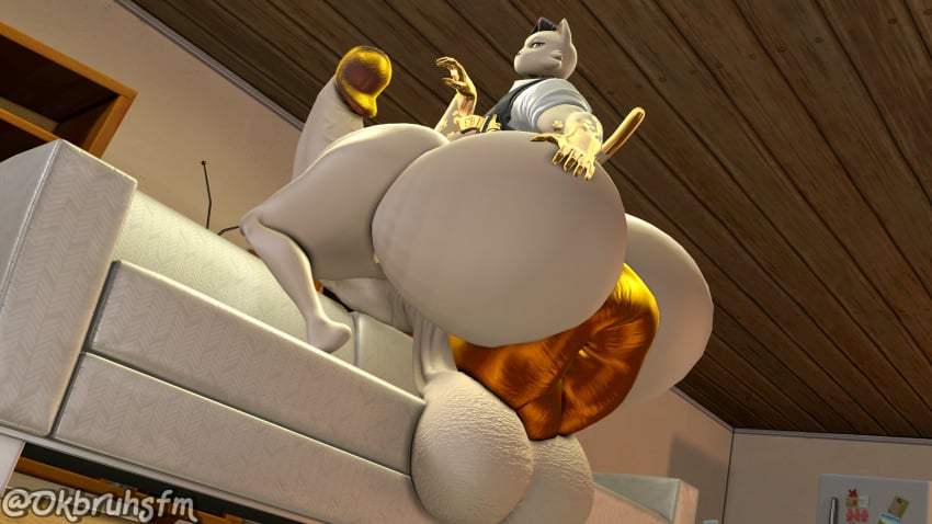 3d_(artwork) anthro anus ass balls big_balls big_butt big_penis crouching digital_media_(artwork) genitals golden_body_parts hi_res huge_balls huge_butt huge_cock hyper hyper_balls hyper_genitalia hyper_penis looking_at_viewer male meowdas ok_bruh penis puffy_anus solo source_filmmaker_(artwork) thick_thighs