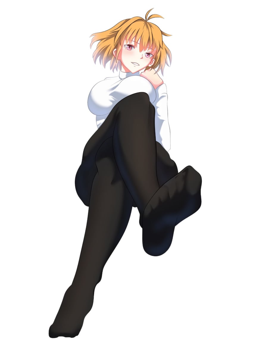 ahoge arcueid_brunestud blonde_hair blush crossed_legs feet feet_fetish feet_up foot_fetish holding_thighs leggings lifting_leg looking_at_viewer lyfai2 melty_blood pantyhose red_eyes showing_ass showing_butt sweater thighs toes tsukihime tsukihime_(remake) vampire vampire_girl