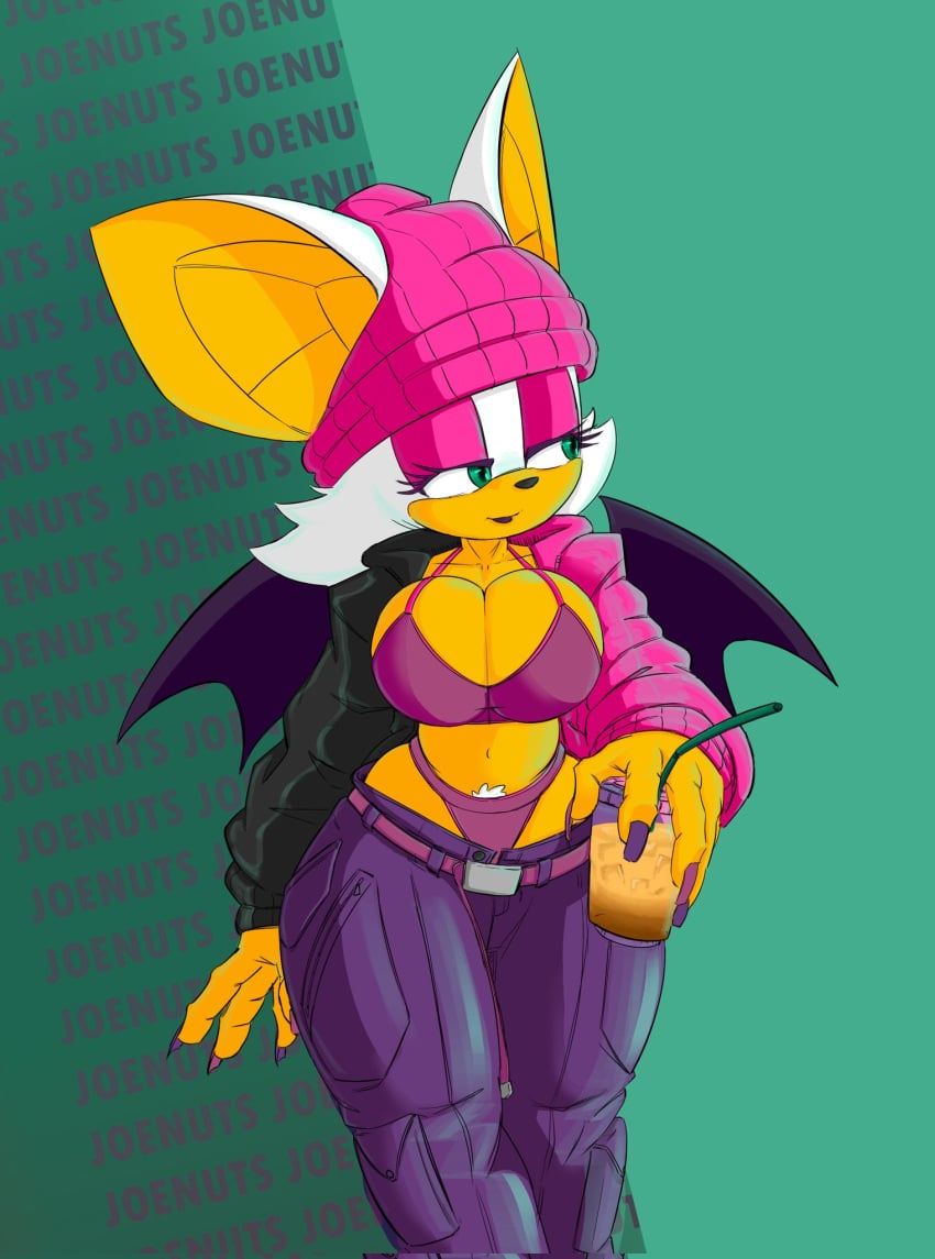 beanie_hat bra drink female furry jacket jeans joe_nutz long_fingernails pubic_hair rouge_the_bat sega sonic_(series) thong