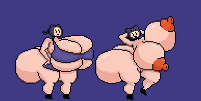 adventure_time bad_anatomy cleavage erect_nipples hands_behind_head headwear hyper_ass hyper_breasts pillow_shading pixel_art puffy_nipples simple_background susan_strong the_inclined_trunk unaligned_breasts underboob