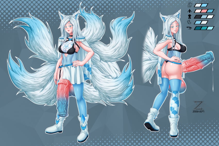 1futa alolan_ninetales animal_ears animal_genitalia animal_penis balls clothed clothing equine_genitalia equine_penis feya_(futaflux) fox_girl futa_only futanari genitals horsecock humanoid kemonomimi light-skinned_futanari light_skin mostly_nude ninetales nintendo penis pokemon solo standing white_hair zebas71