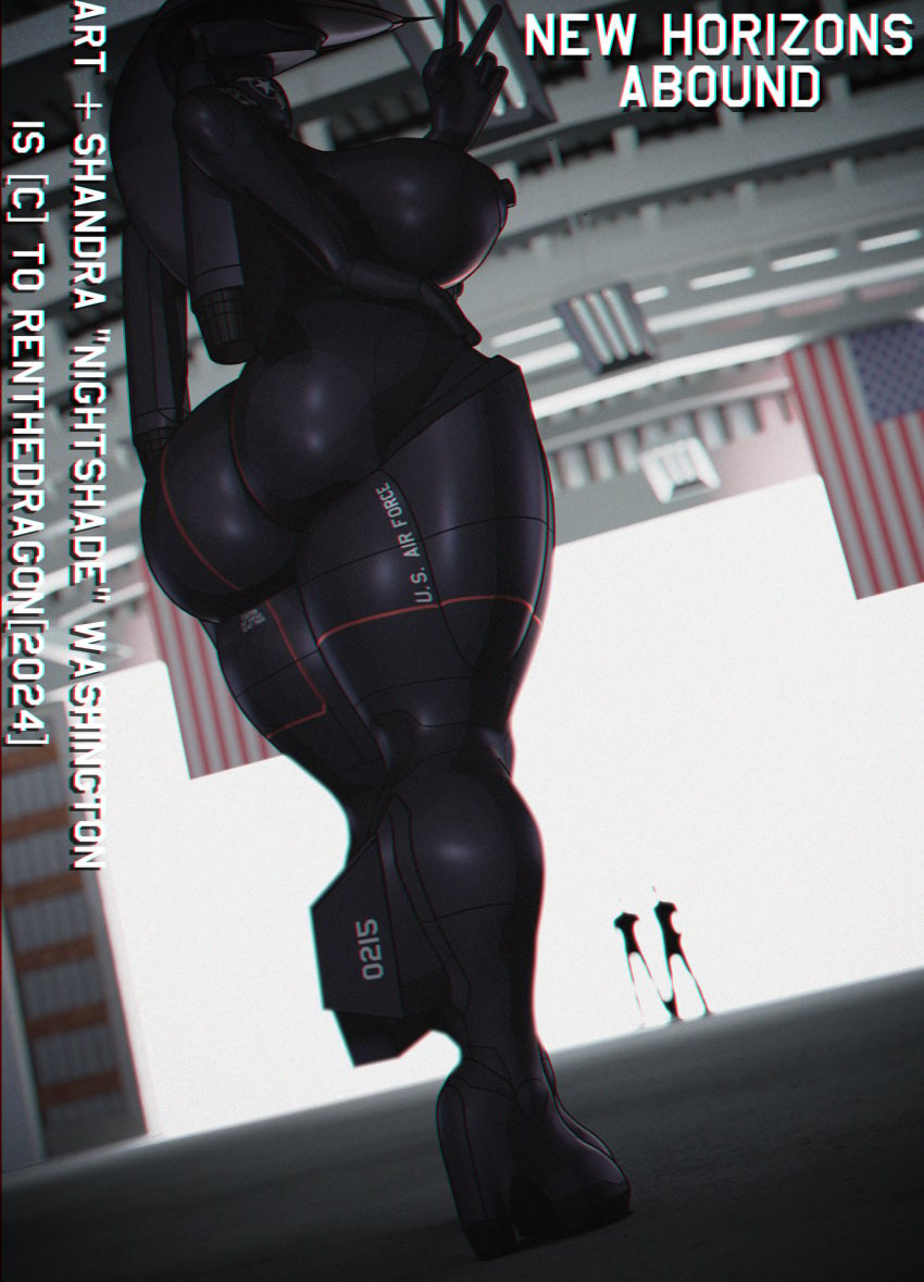 3d aeromorph anthro ass big_ass big_breasts breasts female hangar huge_breasts living_aircraft living_machine nipples nude renthedragon shandra_(renthedragon) sr-71 sr-71_blackbird v_sign