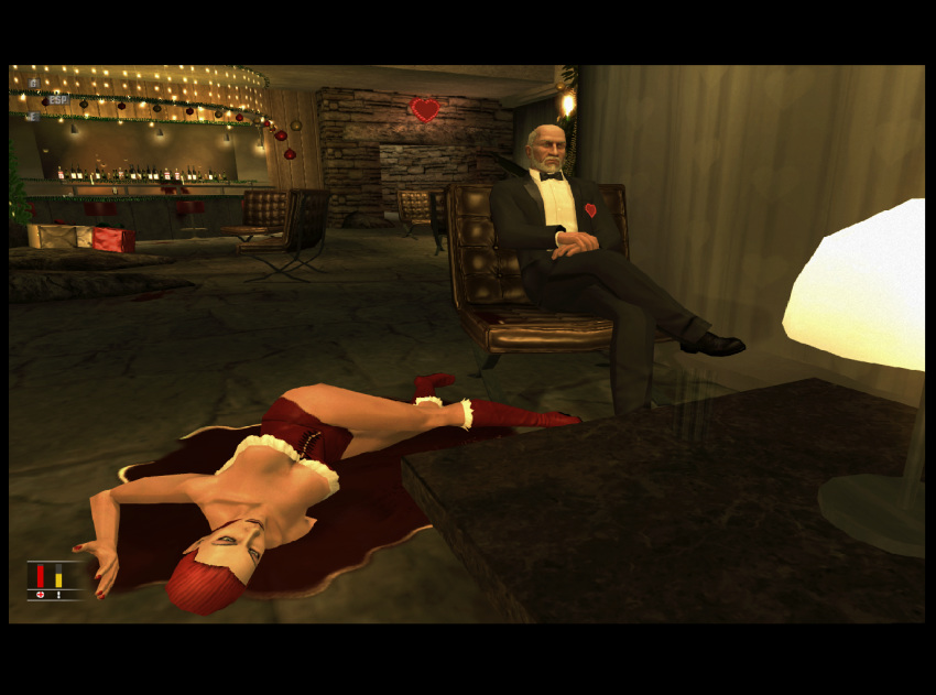 3d blood boots breasts bug christmas corpse corset dead heart hitman leather murder noel party red_hair smoking video_games