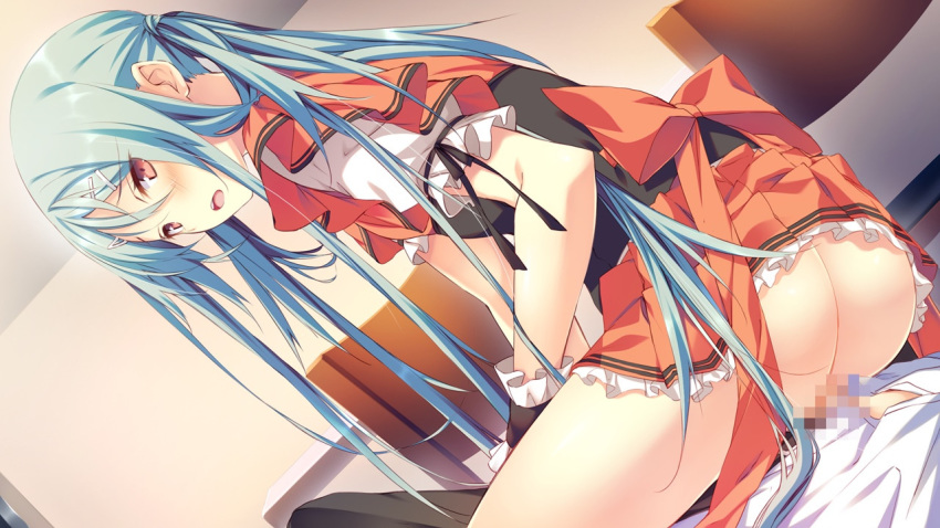 aka-san_to_kyuuketsuki alcot_honeycomb blue_hair blush censored cowgirl_position game_cg kobayashi_kamui kuwashima_rein long_hair red_eyes school_uniform sex skirt tied_hair twintails