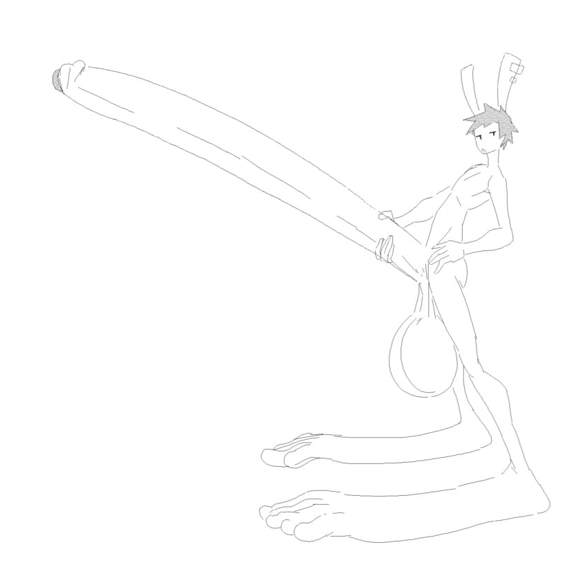 animated anthro balls big_balls big_feet big_penis cyanu ear_piercing erection feet foreskin genitals hair hi_res huge_balls huge_feet huge_penis hyper hyper_balls hyper_feet hyper_genitalia hyper_penis lagomorph leporid looking_at_viewer loop luke_(cyanu) male mammal monochrome nude partially_retracted_foreskin penis piercing rabbit solo what