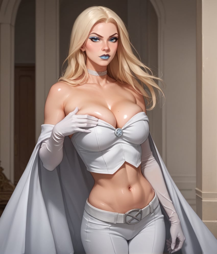 ai_generated blonde_hair blue_eyes blue_lipstick eepol emma_frost large_breasts marvel marvel_comics nipple_slip white_queen wolverine_and_the_x-men x-men