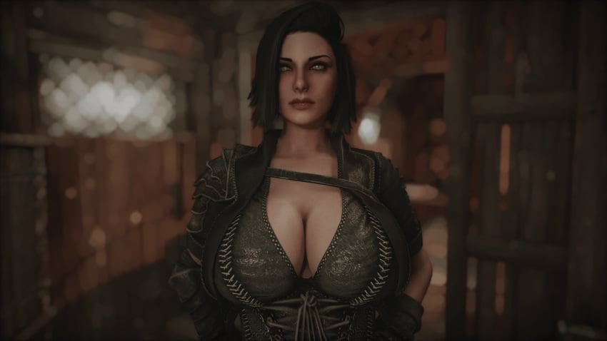 1female 1girls female female_focus female_only imperial leather_clothing modded necklace skyrim the_elder_scrolls vampire vampire_girl