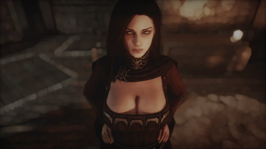 1female 1girls big_breasts breasts female female_focus female_only game_screenshot modded naked naked_female nord nude nude_female serana skyrim vampire vampire_girl