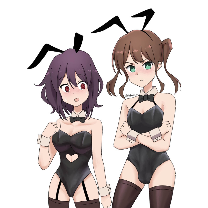 1boy 1girls bridget_reekes brown_hair clothed clothing cute_male female femboy feminine_male green_eyes original original_character otoko_no_ko rabbit rabbit_boy rabbit_ears red_eyes robert_kamisato skirt skirt_lift straight the_freakin'_yui