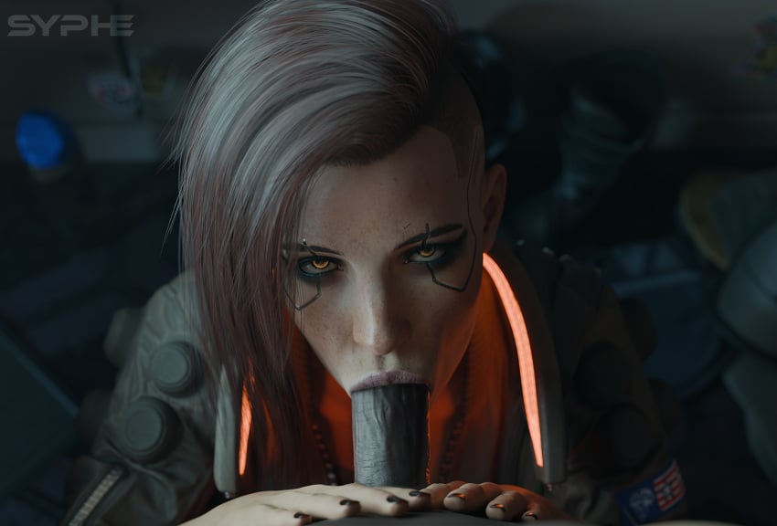 1boy 1boy1girl 1girl1boy 1girls big_penis black_nails blowjob blowjob_face cd_projekt_red clothed clothed_female clothed_female_nude_male clothing cyberpunk cyberpunk_2077 dark-skinned_male eye_contact fellatio fellatio_face female female female/male female_focus futuristic_clothing glowing_eyes implants looking_at_partner looking_at_viewer looking_up male male/female oral oral_sex orange_eyes penis penis_in_mouth pov pov_blowjob pov_eye_contact sex syphe v_(cyberpunk_2077)