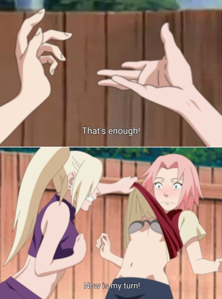 2girls anger_vein big_breasts blonde_hair breast_focus breasts dialogue dubious_consent embarrassed english_text faceless_female female female/female female_only girls_only groping groping_breasts huge_breasts ino_yamanaka midriff moaning molestation multiple_girls naruto naruto_(series) naruto_shippuden open_mouth outdoors pink_hair ponytail sakura_haruno sexual_assault sexual_harassment shirt_lift squeezing_breast text undressing upper_body veruvia12 wavy_mouth yuri