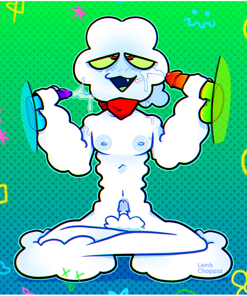 bandana blowjob blush_lines bright_colors cumshot_on_face erect_nipples fluffy humanoid mr._small ponytail_male the_amazing_world_of_gumball