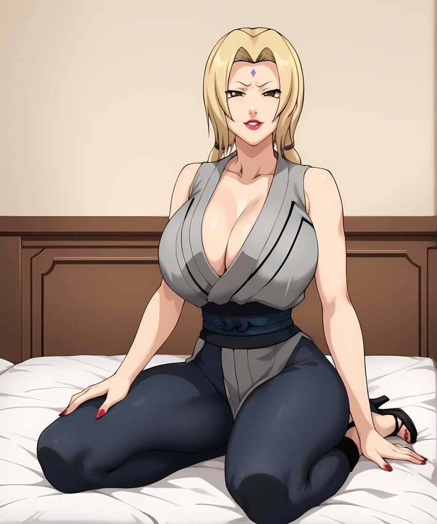 ai_generated armpits big_ass big_breasts big_butt big_thighs blonde_hair blue_belt blue_pants blue_sash braided_hair brown_eyes cleavage colored_nails curvy curvy_figure female female_focus female_only forehead_jewel forehead_mark grey_kimono high_heels japanese_clothes large_breasts light-skinned_female light_skin lipstick long_hair makeup mature mature_female nail_polish naruto naruto_(classic) naruto_(series) naruto_shippuden no_bra pale-skinned_female pale_skin pants red_fingernails red_lipstick red_nails retair18 sash solo tsunade wide_hips