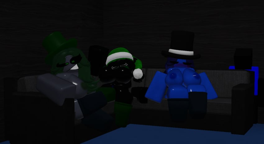 2024 3d 3girls artist_request background black_skin blue_skinned_female breasts chilling christmas_hat completely_nude couch grey_skin image looking_at_viewer naked roblox robloxian room socks sophia_(gyatinator) source_request tagme thick_thighs tits tophat