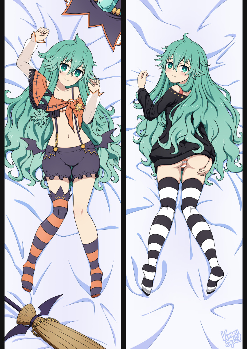 2d 2d_(artwork) ass breasts dakimakura dakimakura_design date_a_live green_eyes green_hair hat light-skinned_female long_hair looking_at_viewer natsumi_(date_a_live) no_pants pussy socks thighs vagina vampy_squid