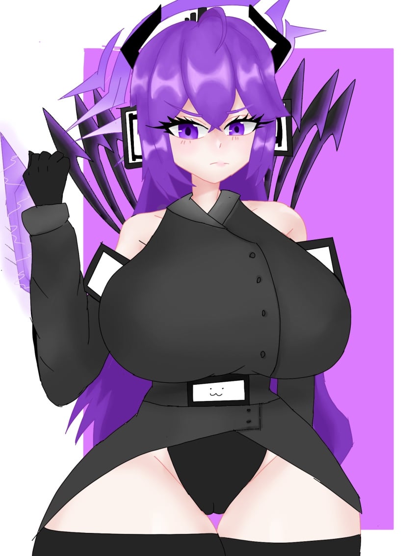 1girls big_breasts black_clothing claws coat gloves miss_moji purple_background purple_eyes purple_hair skibidi_toilet thick_thighs titan_tv_man_(skibidi_toilet) titan_tv_woman_(skibidi_toilet) tv white_background white_skin