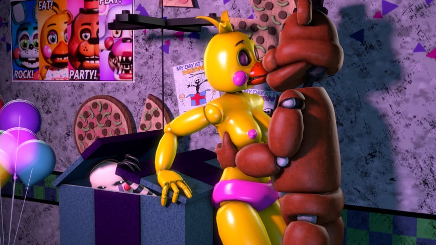 3d 4k accurate_art_style awkward_situation beak brown_body closed_eyes disboi215 five_nights_at_freddy's five_nights_at_freddy's_2 freddy_(fnaf) freddy_fazbear hands_on_waist highres kissing looking_at_another marionette_(fnaf) pink_cheeks pink_nipples pink_panties pink_shorts pinned_to_table puppet_(fnaf) rosy_cheeks sfm source_filmmaker straight stuck stuck_in_box toy_chica_(classic) toy_chica_(fnaf) yellow_body