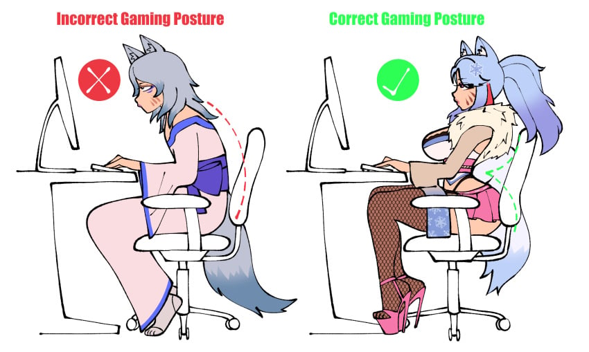 1boy 1girls bluebynightlife breast_expansion breast_growth correct_gaming_posture_(meme) female feminine_male feminization kuromaru_(original_character) male meme tagme text thong_straps white_background