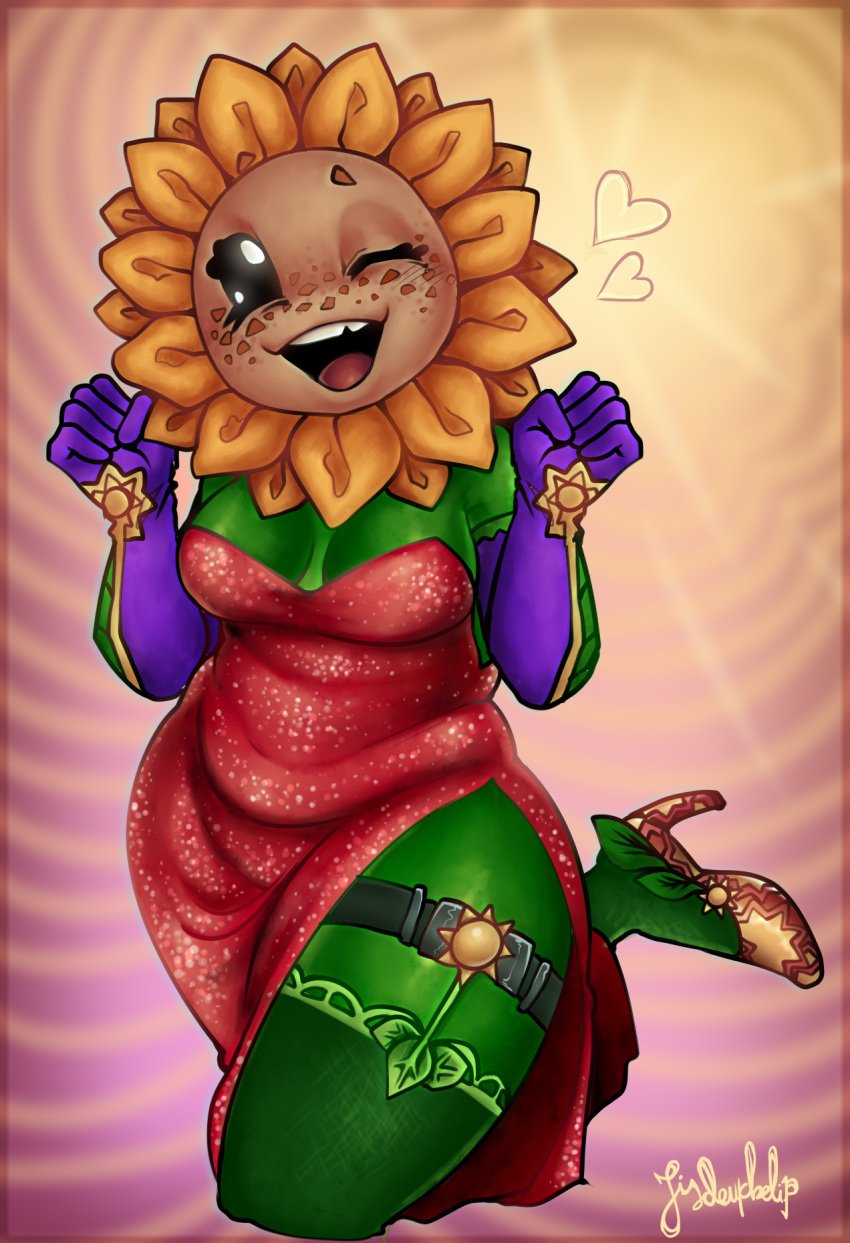 1girls anthro anthrofied ass breasts dress female flora_fauna freckles fully_clothed happy jessica_rabbit jessica_rabbit_(cosplay) looking_at_viewer plant plant_girl plant_humanoid plantie plants_vs._zombies plants_vs_zombies popcap_games pussy smile sunflower_(pvz) wholesome wink