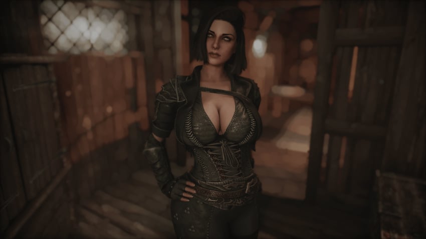 1female 1girls breasts female female_focus female_only imperial leather_clothing modded necklace skyrim the_elder_scrolls vampire vampire_girl