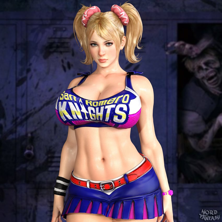 3d blonde_hair blue_eyes busty cheerleader female female_focus female_only grasshopper_manufacture hourglass_figure juliet_starling lollipop_chainsaw long_hair tagme twintails wide_hips