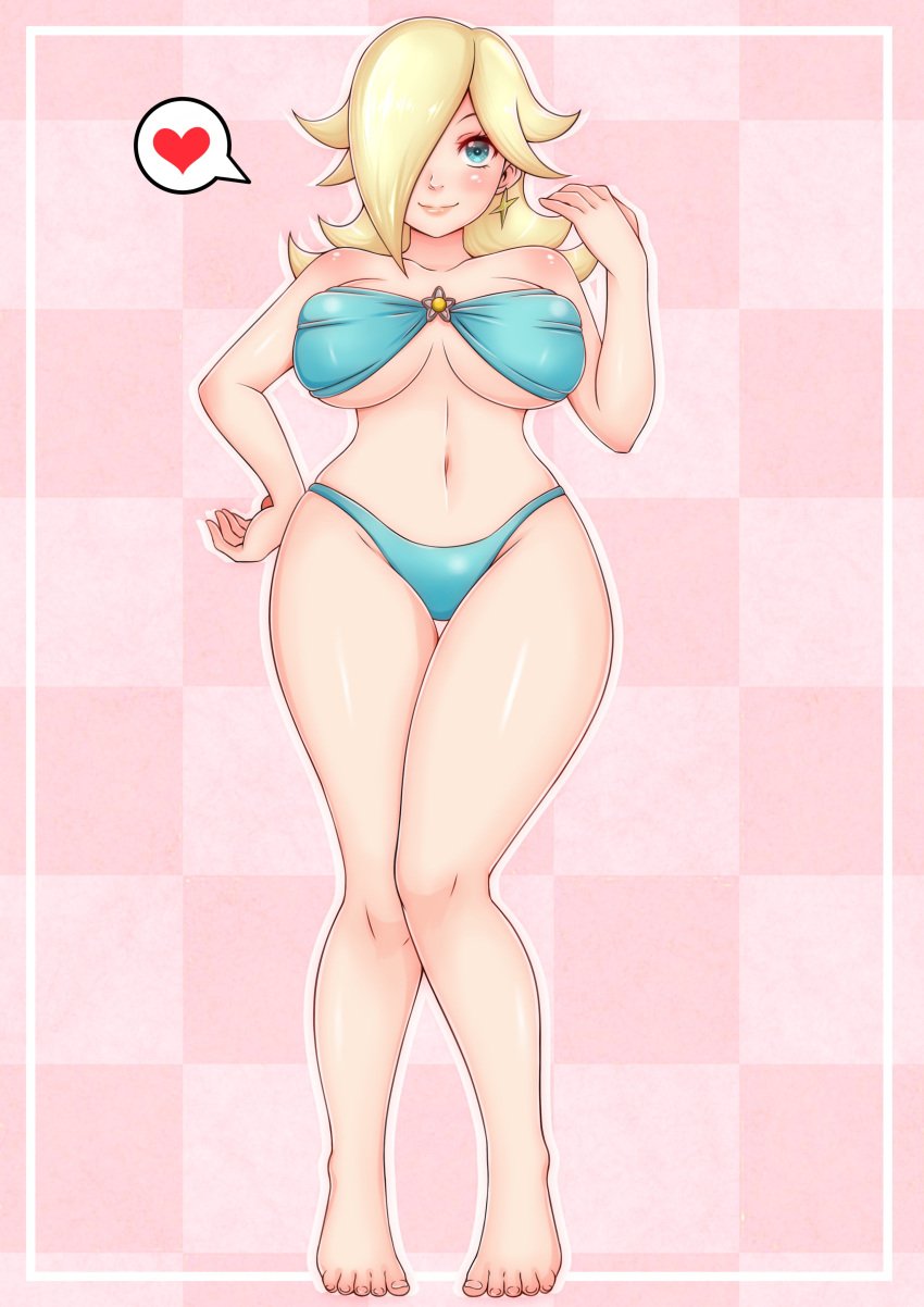 1girls big_breasts blonde_hair blue_eyes blush bra breasts female huge_breasts large_breasts mario_(series) misune_art nintendo panties princess_rosalina solo solo_female super_mario_bros. thick_thighs thighs