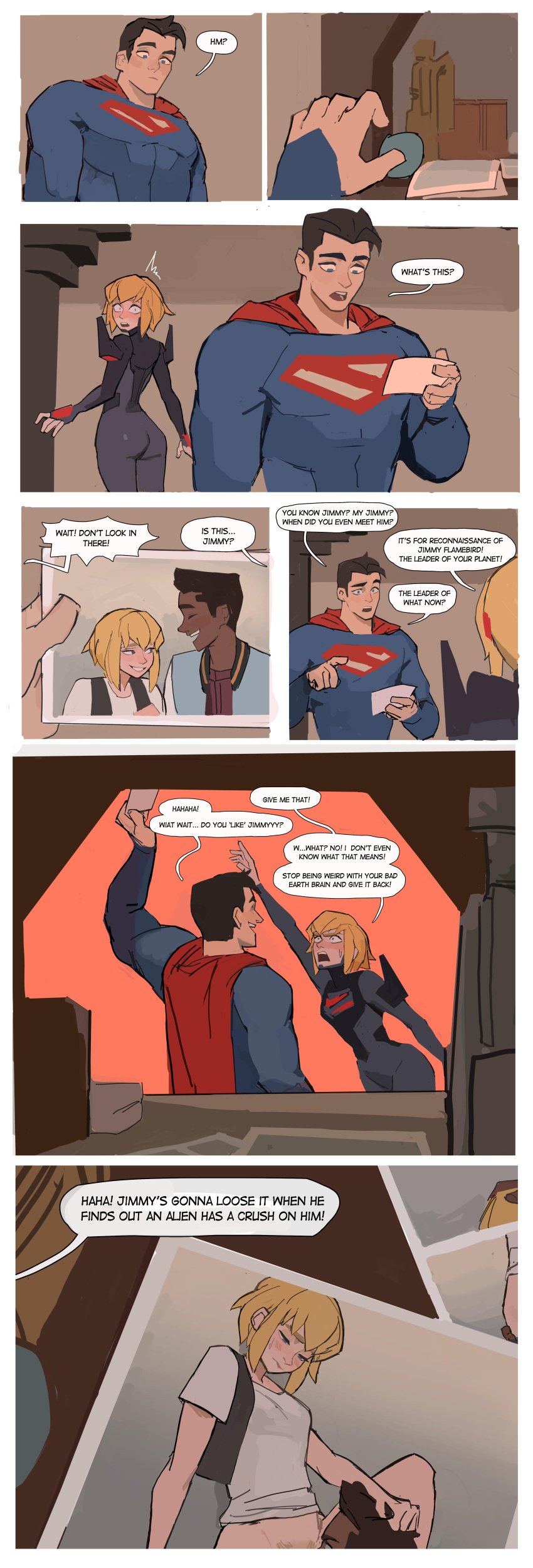 1girls 2boys amugea caught comic cunnilingus dc dc_comics head_grab interracial jimmy_olsen jimmy_olsen_(my_adventures_with_superman) kryptonian my_adventures_with_superman oral photo supergirl supergirl_(my_adventures_with_superman) superman superman_(series) surprised wholesome wholesome_sex