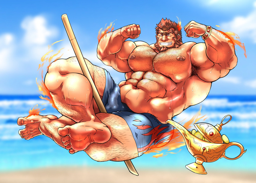 balls bara bulge flaccid gay hairy hitenmaru housamo jinn_(tokyo_afterschool_summoners) male male_only muscles muscular penis solo solo_male sweat sweating sweaty tokyo_afterschool_summoners