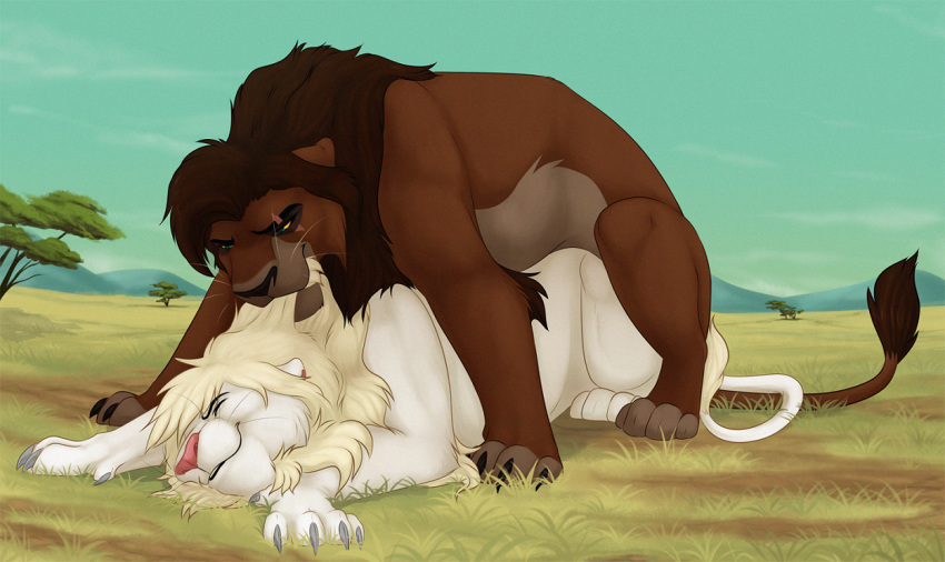 2boys all_fours ambiguous_penetration ass bite brown_fur claws closed_eyes disney doggy_style feline feral feral_on_feral from_behind_position fur gay kovu lion malaika4 male male_only mammal mane mounting penetration sex smile the_lion_king the_lion_king_ii:_simba's_pride white_fur yaoi