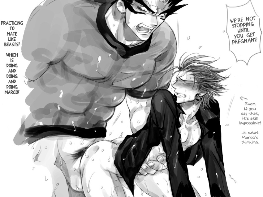 2boys all_fours anal ass big_dom_small_sub blush bottomless closed_eyes erection eyeshield_21 from_behind gaou_rikiya gay harikonotora huge_cock huge_penetration large_insertion male male_nipples male_only marco_reiji monochrome multiple_boys multiple_males nipples open_clothes open_shirt penis questionable_consent reiji_maruko set significant_size_difference size_difference sweat tears thrusting tight_fit translated yaoi