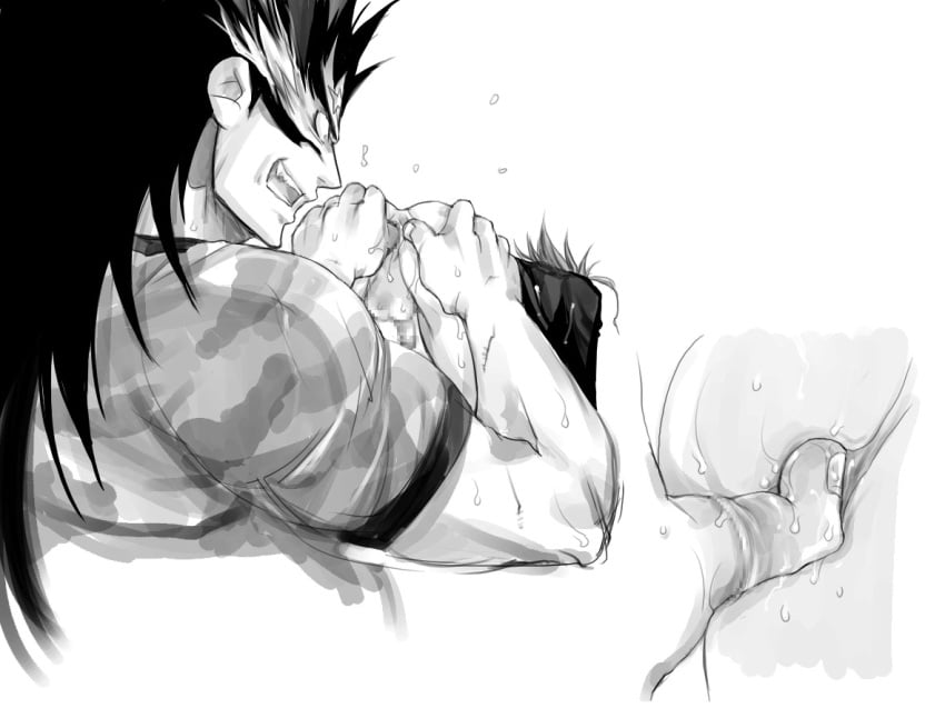 2boys anal anal_fingering ass blush bottomless erection eyeshield_21 fingering from_behind gaou_rikiya gay harikonotora male male_only marco_reiji monochrome multiple_boys multiple_males nipples open_clothes open_shirt penis prostate_milking set size_difference sweat translated yaoi