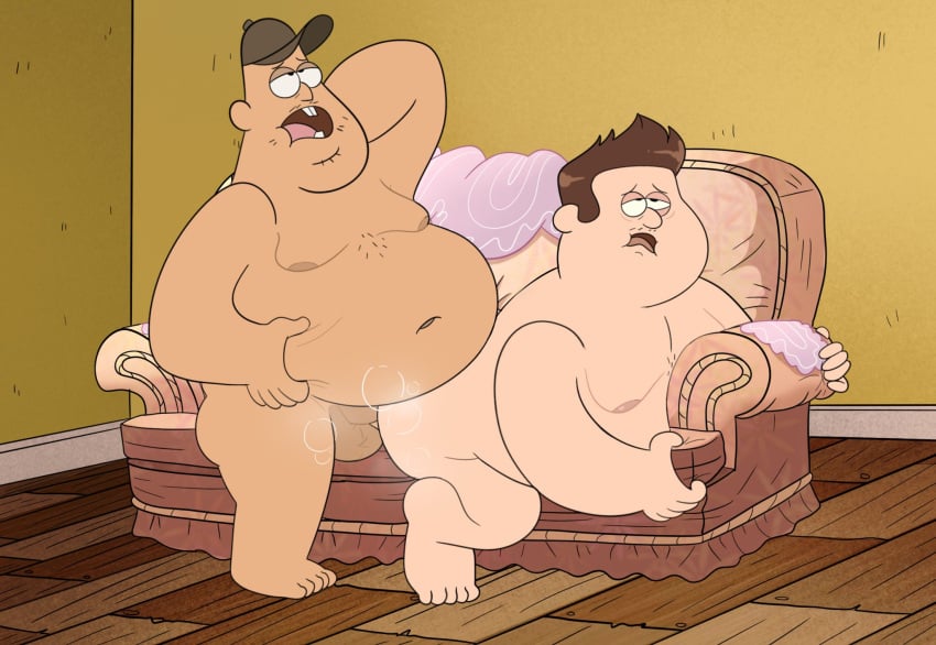 2boys anal big_belly brown_hair commission disney fat fat_man gravity_falls hat hat_only joeemillery male male_only moobs nude nude_male obese obese_male overweight overweight_male penis sex soos_ramirez testicles thompson_(gravity_falls) yaoi