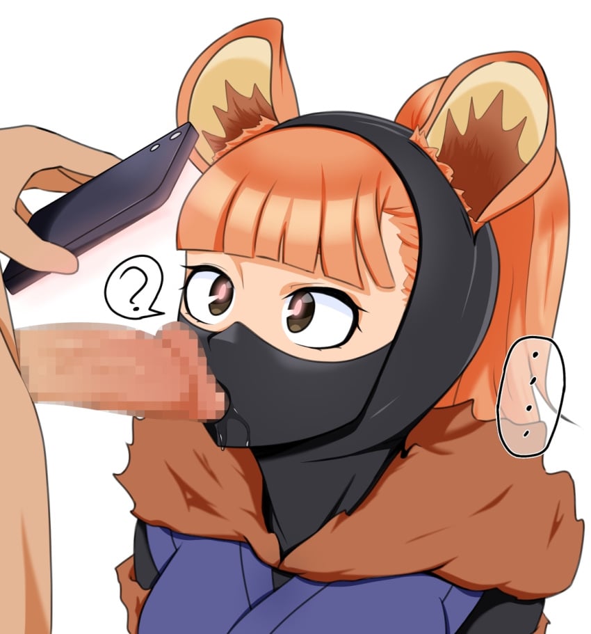 ? blowjob censored clair_voyance's_sidekick first_porn_of_character fully_clothed hypnosis light_skin mask my_hero_academia orange_hair phone ryuugu squirrel_ears white_background