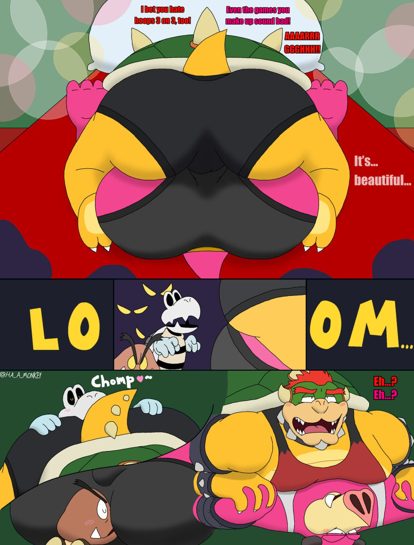 4boys absurd_res anal anthro armband bara blush bowser briefs bulge clothed clothed_sex clothing dialogue dry_bones fat fat_ass furry goomba group ha_a_monkey hair hi_res horn koopa male male/male male_focus mammal mario_(series) mario_and_luigi:_bowser's_inside_story mario_and_luigi_(series) midbus nintendo obese obese_male oral overweight overweight_male pig rimming rimming_through_underwear scalie sex shell shirt suid suina sus_(pig) text topwear undershirt underwear wrestling yaoi