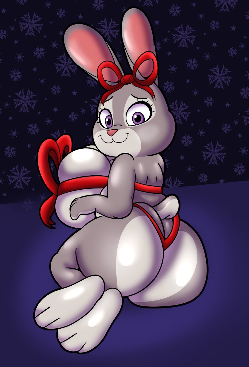 anthro ass big_ass bonnie_hopps christmas dat_ass disney furry gift_wrapped mature milf nervous rabbit ribbons smling someth1ngoranother winter zootopia