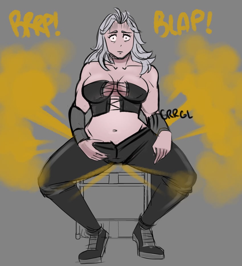 1girl 1girls big_breasts breasts cleavage dorohedoro fart fart_cloud fart_fetish farting female female_focus female_only gassy gassy_female lolotron6 noi_(dorohedoro) onomatopoeia tagme text