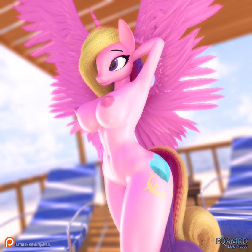 1:1 3d alicorn anthro anthrofied areola aside ass bangs beach beach_chair belly big_breasts big_tail blonde_hair breasts casual_nudity closed closed_smile clothing colored creature curvy_figure cutie_mark digital_media eqamrd equid equine eyebrows eyelashes female friendship_is_magic hair hand_behind_head happy hasbro horn hourglass_figure long looking mammal medium_breasts mouth multicolored my_little_pony mythological mythological_equine mythology navel nipples nude outside patreon_logo pink pink_body pink_skin pink_wings pose princess_cadance_(mlp) purple_eyes sky smile solo spread_wings standing summer tail text unicorn url wings