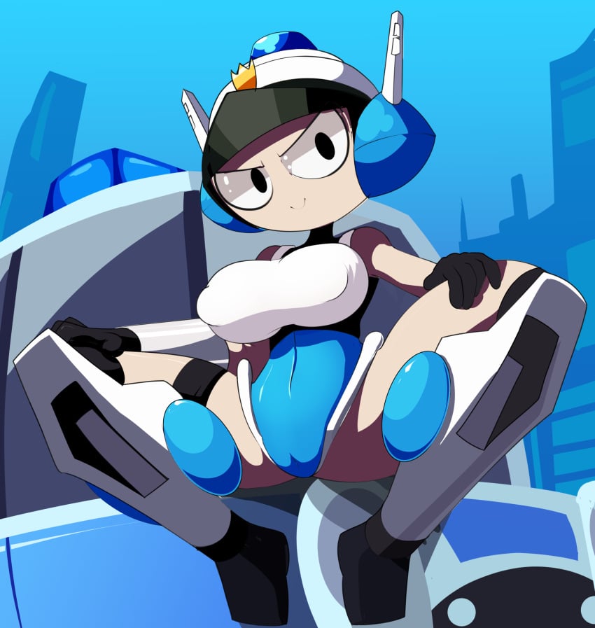 1girls big_breasts breasts cameltoe elecmaw female helmet large_breasts leotard mighty_switch_force nipple_bulge patricia_wagon thick_thighs