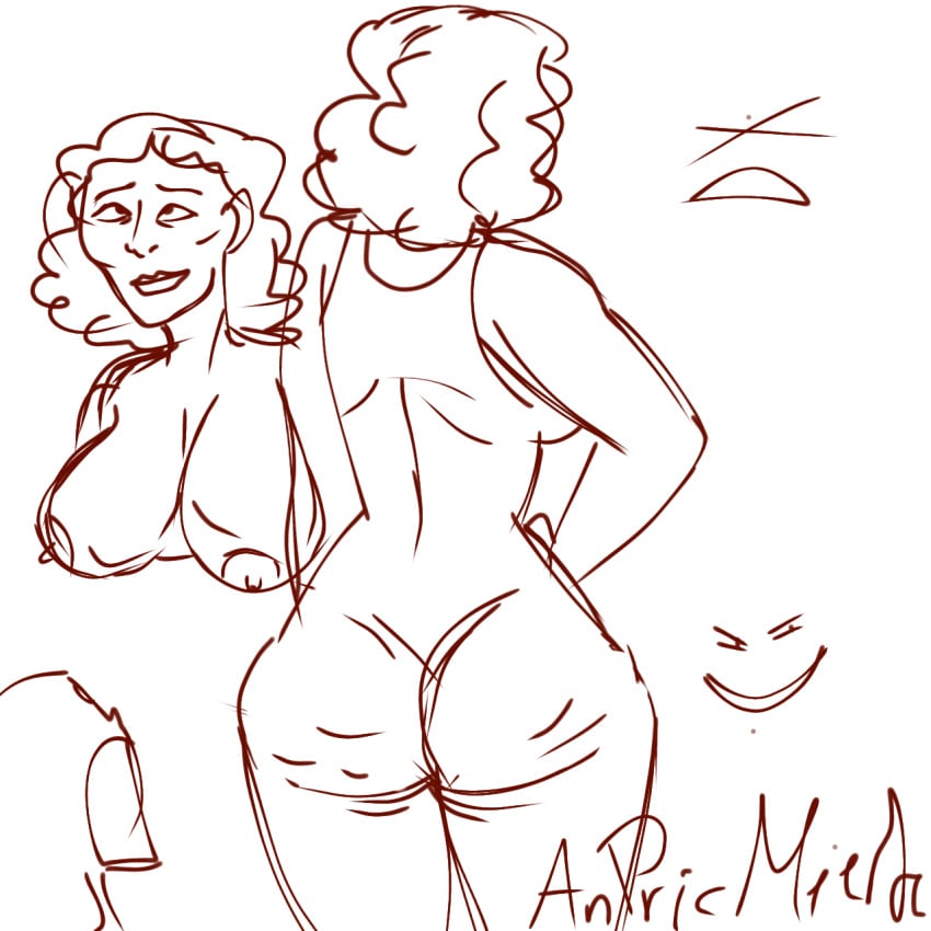 ass_focus breasts disventure_camp grrr lill_(disventure_camp) milf quick_drawing sketch