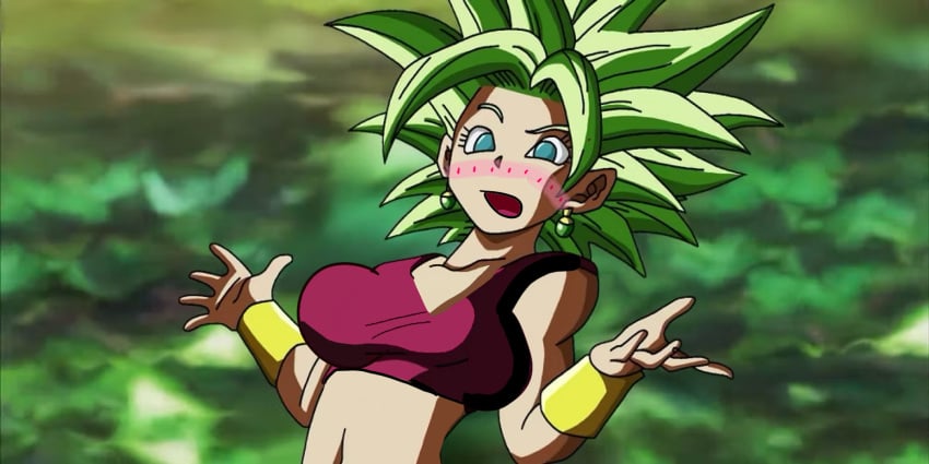 big_breasts blush dragon_ball dragon_ball_super dragon_ball_z edit edited edited_official_artwork kefla_(dragon_ball) nervous short_top