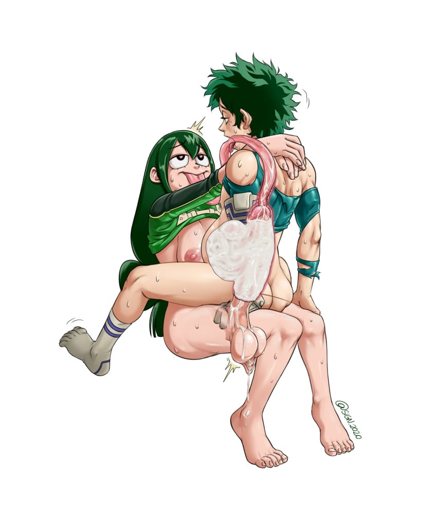 @atsign anal boku_no_hero_academia futa_on_male futanari male midoriya_izuku my_hero_academia testicles_clench tongue tsuyu_asui